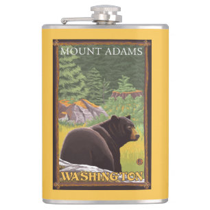 Black Bear in Forest - Mount Adams, Washington Hip Flask