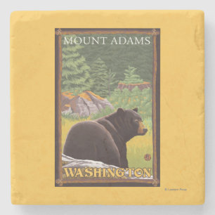 Black Bear in Forest - Mount Adams, Washington Stone Coaster