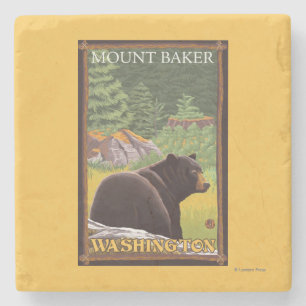 Black Bear in Forest - Mount Baker, Washington Stone Coaster
