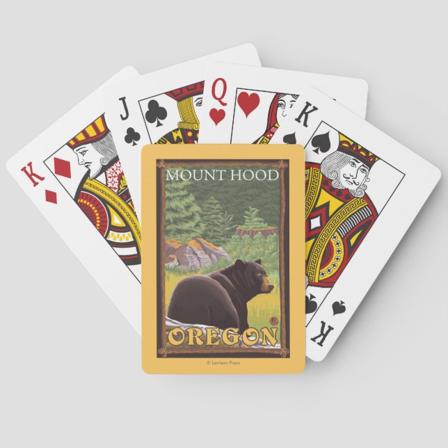 Black Bear in Forest - Mount Hood, Oregon Playing Cards (Back)