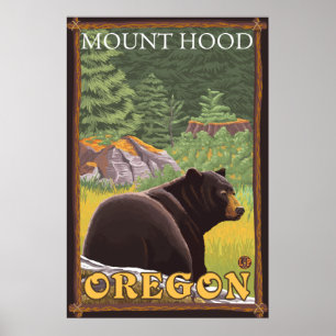 Black Bear in Forest - Mount Hood, Oregon Poster