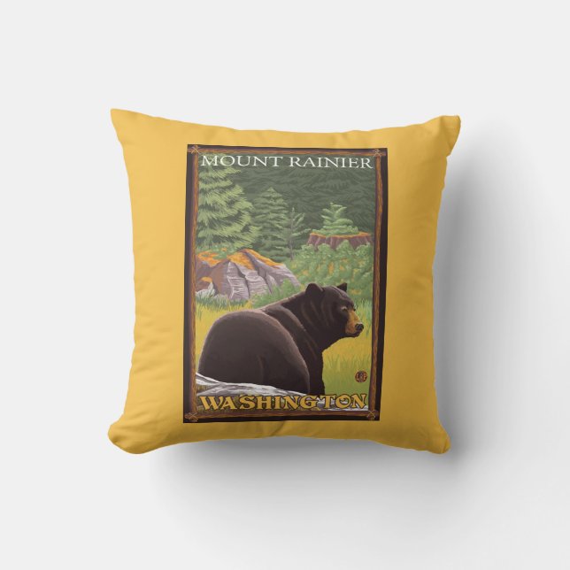 Black Bear in Forest - Mount Rainier, Washington Cushion (Front)
