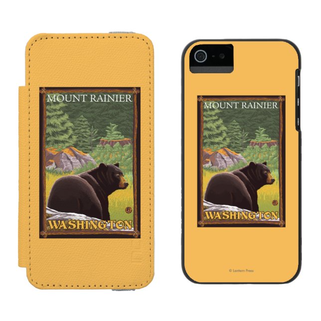 Black Bear in Forest - Mount Rainier, Washington Incipio iPhone Wallet Case (Side by Side)