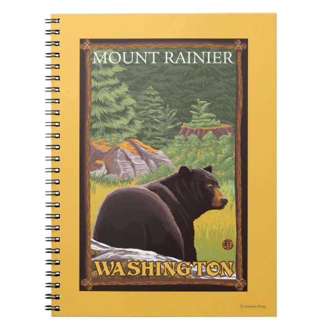 Black Bear in Forest - Mount Rainier, Washington Spiral Notebook (Front)