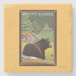 Black Bear in Forest - Mount Rainier, Washington Stone Coaster