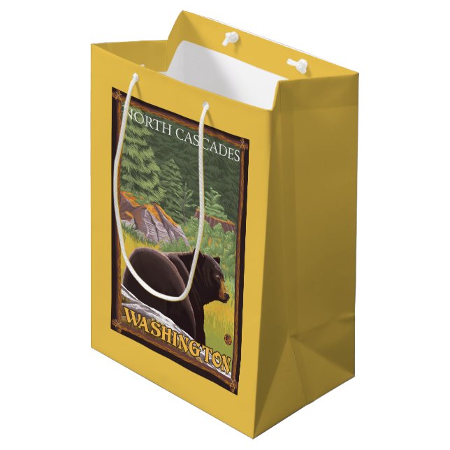 Black Bear in Forest - North Cascades, Washingto Medium Gift Bag (Front Angled)