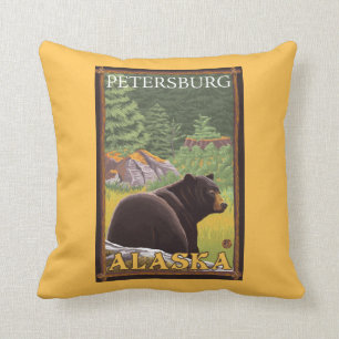Black Bear in Forest - Petersburg, Alaska Cushion