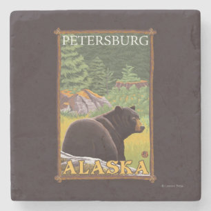 Black Bear in Forest - Petersburg, Alaska Stone Coaster