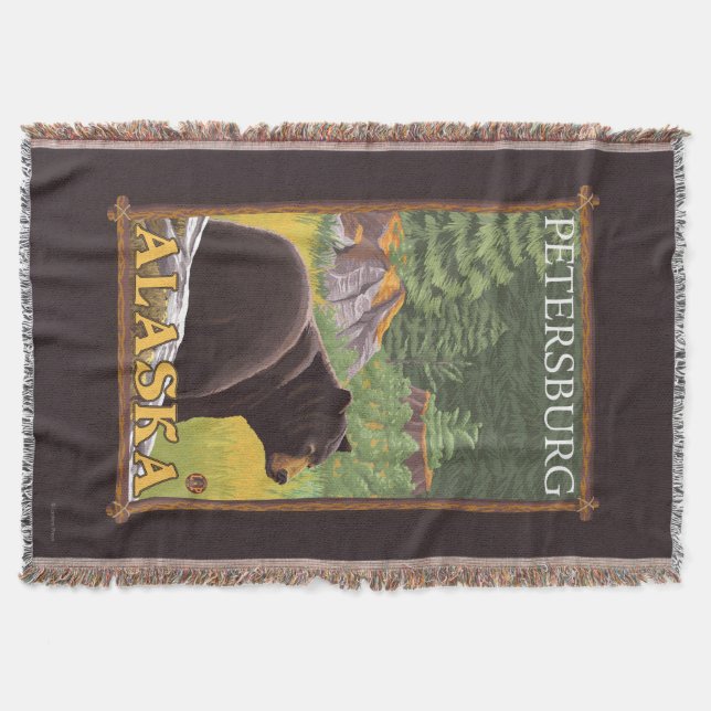 Black Bear in Forest - Petersburg, Alaska Throw Blanket (Front)