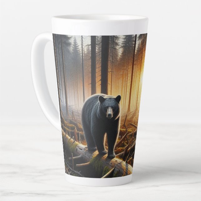 Black Bear in Forest Scene Latte Mug (Left Angle)