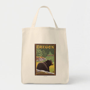 Black Bear in Forest Scene Vintage Travel Tote Bag