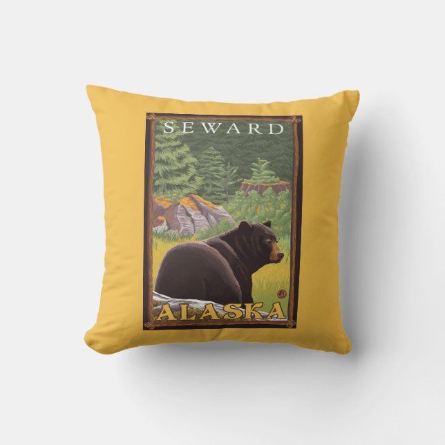 Black Bear in Forest - Seward, Alaska Cushion (Front)