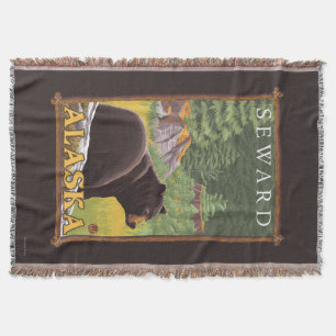 Black Bear in Forest - Seward, Alaska Throw Blanket