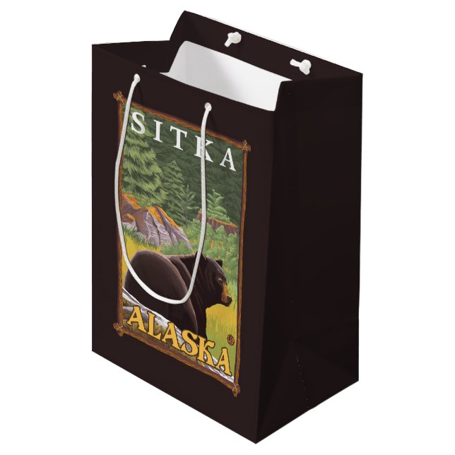 Black Bear in Forest - Sitka, Alaska Medium Gift Bag (Front Angled)