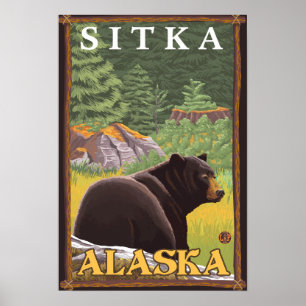 Black Bear in Forest - Sitka, Alaska Poster