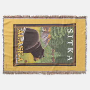 Black Bear in Forest - Sitka, Alaska Throw Blanket
