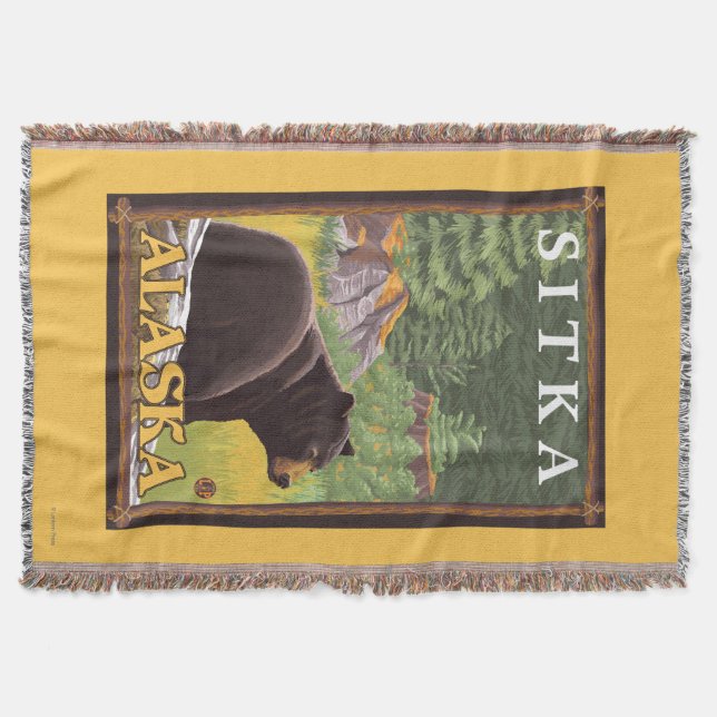Black Bear in Forest - Sitka, Alaska Throw Blanket (Front)