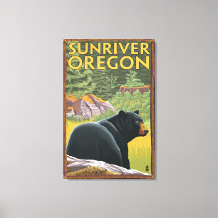 Black Bear in Forest - Sun River, Oregon Canvas Print