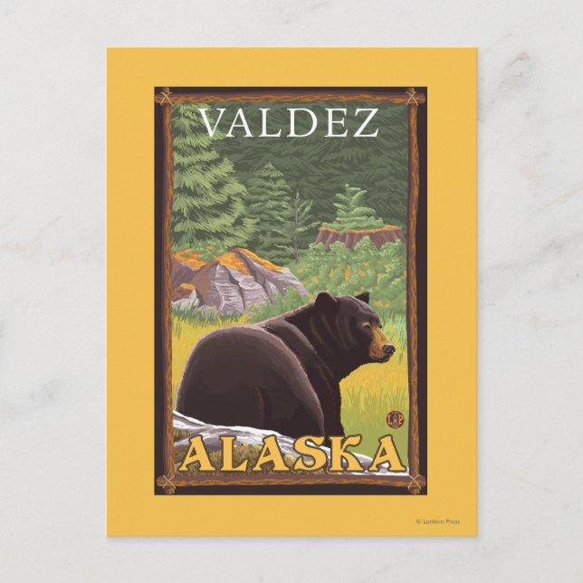 Black Bear in Forest - Valdez, Alaska Postcard (Front)