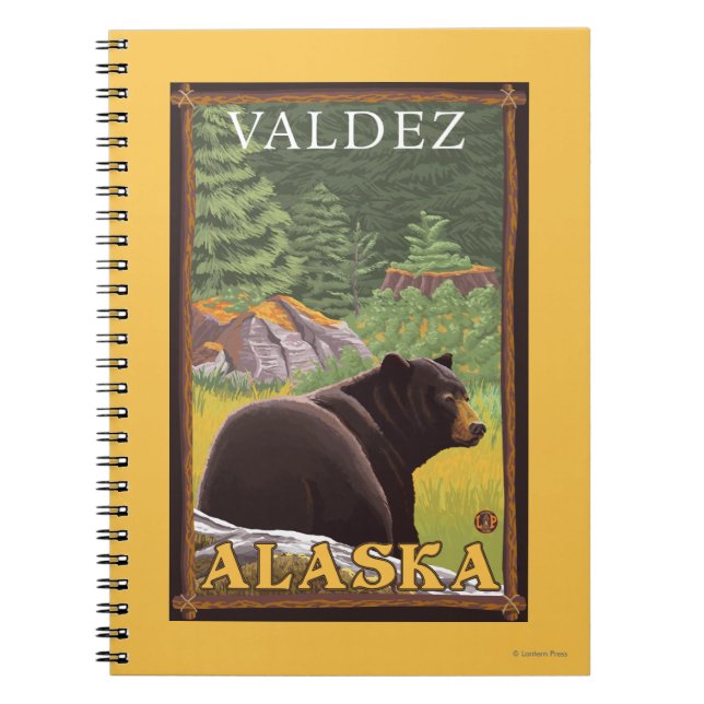 Black Bear in Forest - Valdez, Alaska Spiral Notebook (Front)