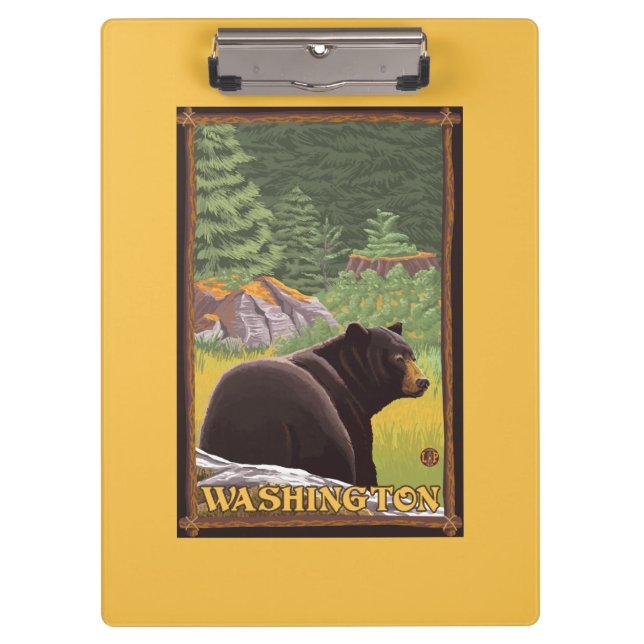 Black Bear in Forest - Washington Clipboard (Front)
