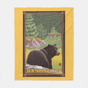 Black Bear in Forest - Washington Fleece Blanket