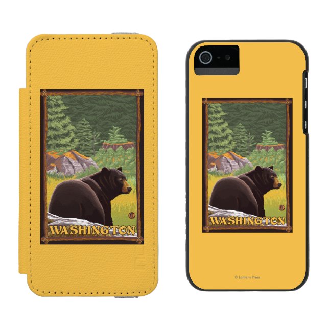Black Bear in Forest - Washington Incipio iPhone Wallet Case (Side by Side)