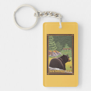 Black Bear in Forest - Washington Key Ring