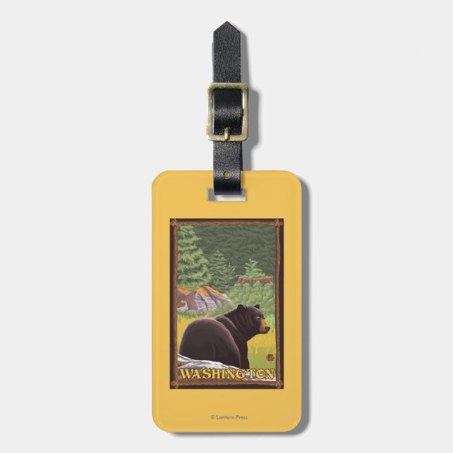 Black Bear in Forest - Washington Luggage Tag (Front Vertical)