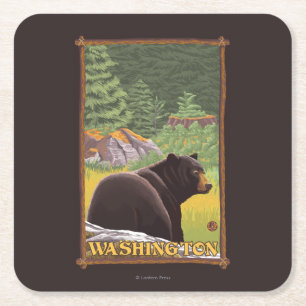 Black Bear in Forest - Washington Square Paper Coaster