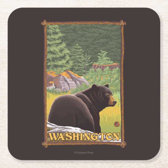 Black Bear in Forest - Washington Square Paper Coaster (Front)