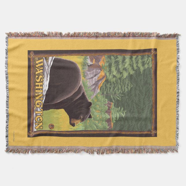 Black Bear in Forest - Washington Throw Blanket (Front)