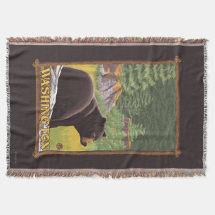Black Bear in Forest - Washington Throw Blanket