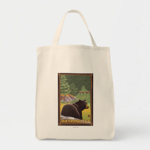 Black Bear in Forest - Washington Tote Bag