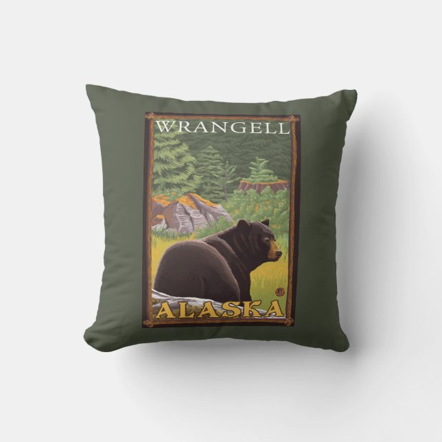 Black Bear in Forest - Wrangell, Alaska Cushion (Front)