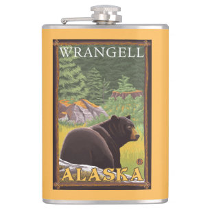 Black Bear in Forest - Wrangell, Alaska Hip Flask