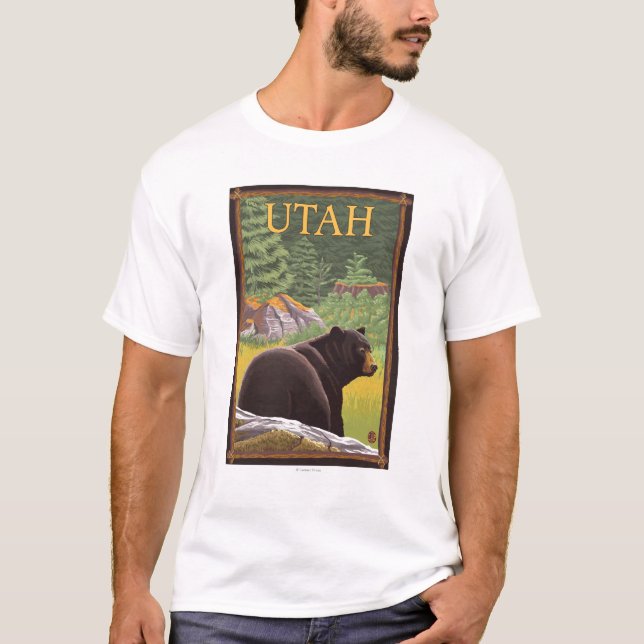 Black Bear in ForestUtah T-Shirt (Front)