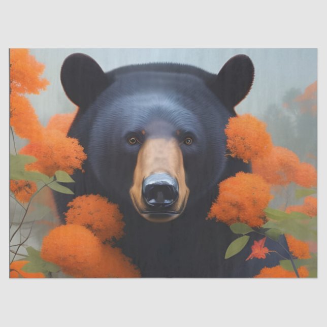 Black Bear in Orange flowers   Tissue Paper (Front)