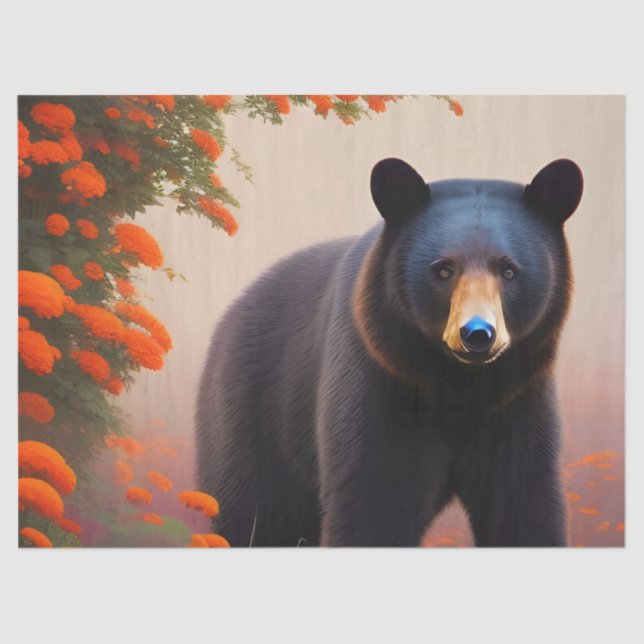 Black Bear in Orange flowers   Tissue Paper (Front)