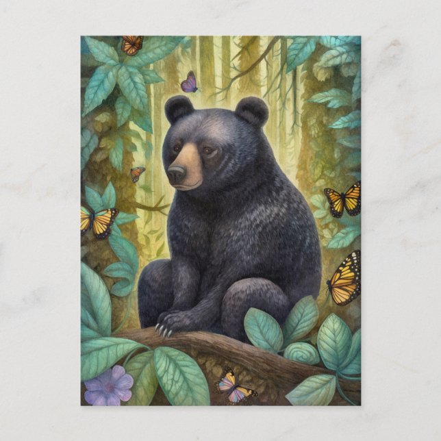 Black Bear In The Forest Art Postcard (Front)