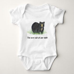 Black Bear in white flowers, baby clothes Baby Bodysuit