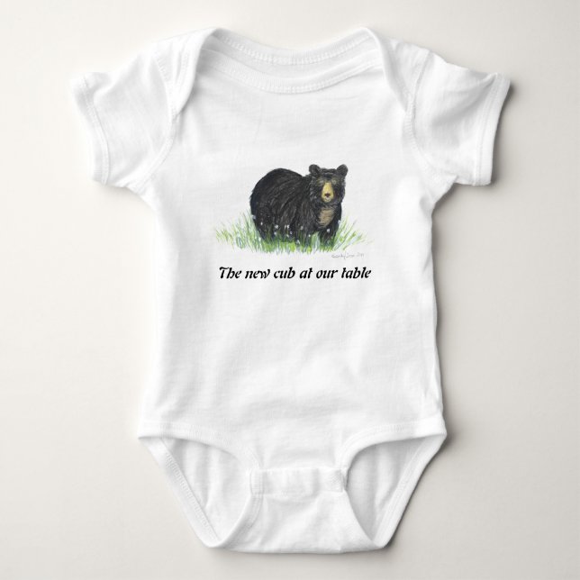 Black Bear in white flowers, baby clothes Bodysuit (Front)