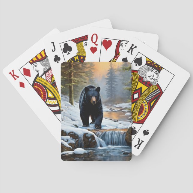 Black Bear in Winter Stream Playing Cards (Back)
