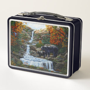 Black Bear Mother & Cub Waterfall Metal Lunch Box