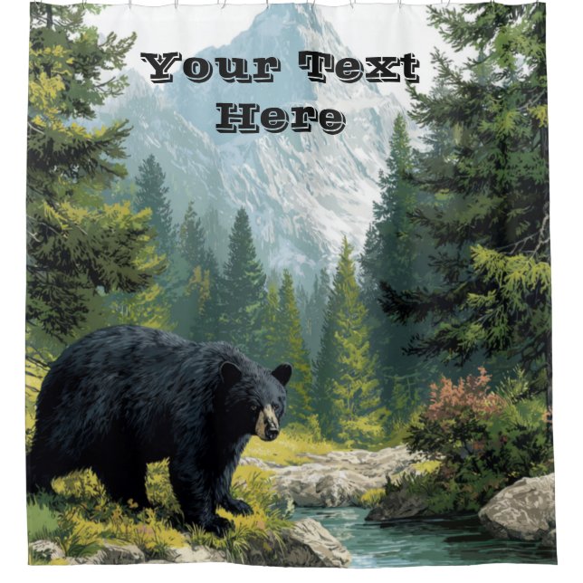 Black Bear Nature Shower Curtain (Front)