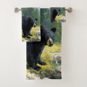 Black Bear Nature Towel Set Personalize It 