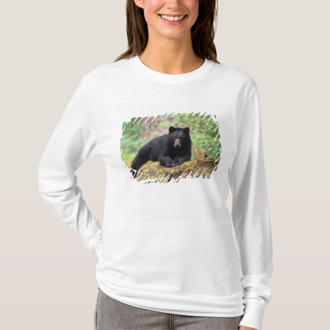 Black bear on an old growth log in the T-Shirt (Front)