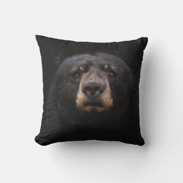 BLACK BEAR ON BROWN WOODEN TREE BRANCH CUSHION (Front)