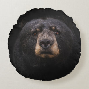 BLACK BEAR ON BROWN WOODEN TREE BRANCH ROUND CUSHION