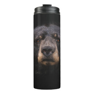 BLACK BEAR ON BROWN WOODEN TREE BRANCH THERMAL TUMBLER